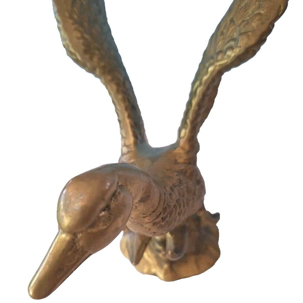 VTG Heavy Solid Brass Duck Fowl Taking Flight Sculpture Nice Patina & Detail - Picture 6 of 14